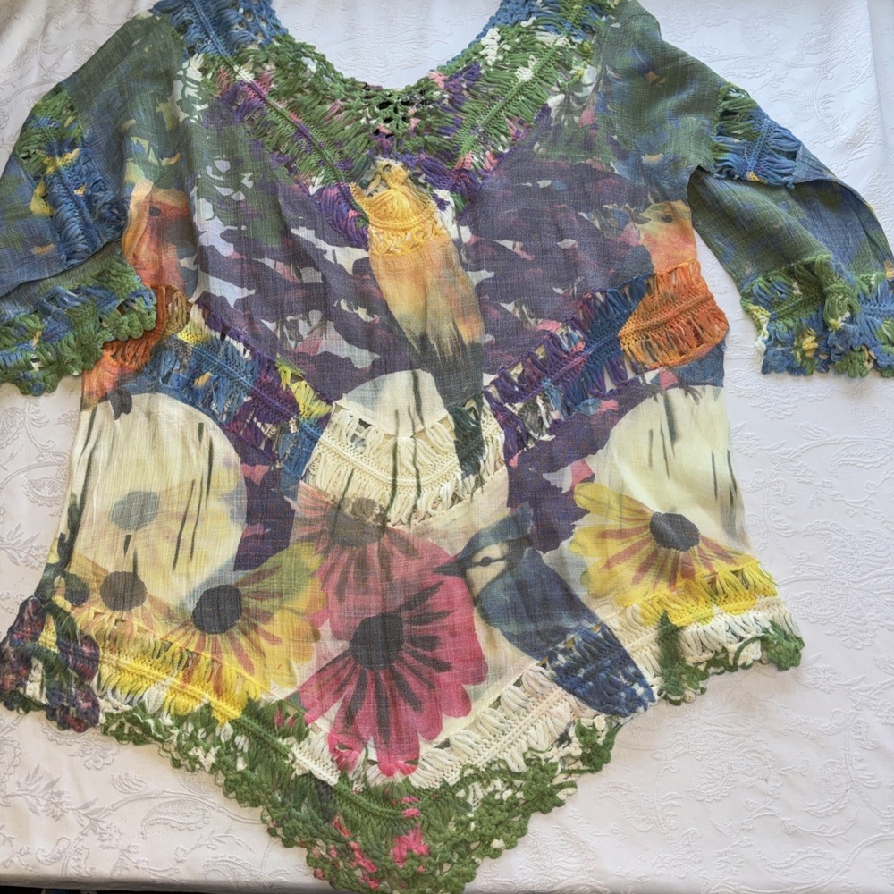 RAIN Crochet Multi-colored Tunic Top Size Medium Bohemian, Comfortable - Picture 5 of 6